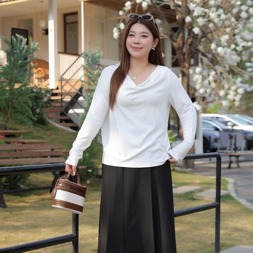 大码女装荡领打底衫宽松显瘦T恤