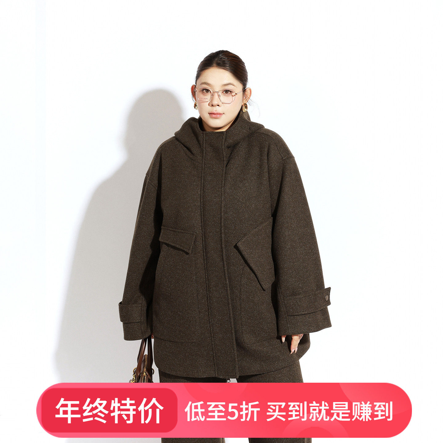 别致不对称毛呢外套大码女装2025冬季新款胖mm含羊毛宽松连帽大衣,女装/女士精品,大码套装,淘宝优惠券,粉丝福利购,淘宝优惠卷