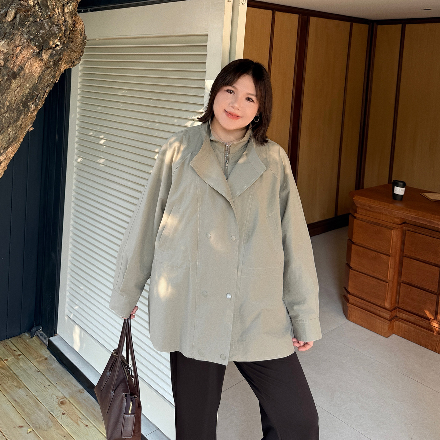 大码女装秋款梭织风衣外套百搭