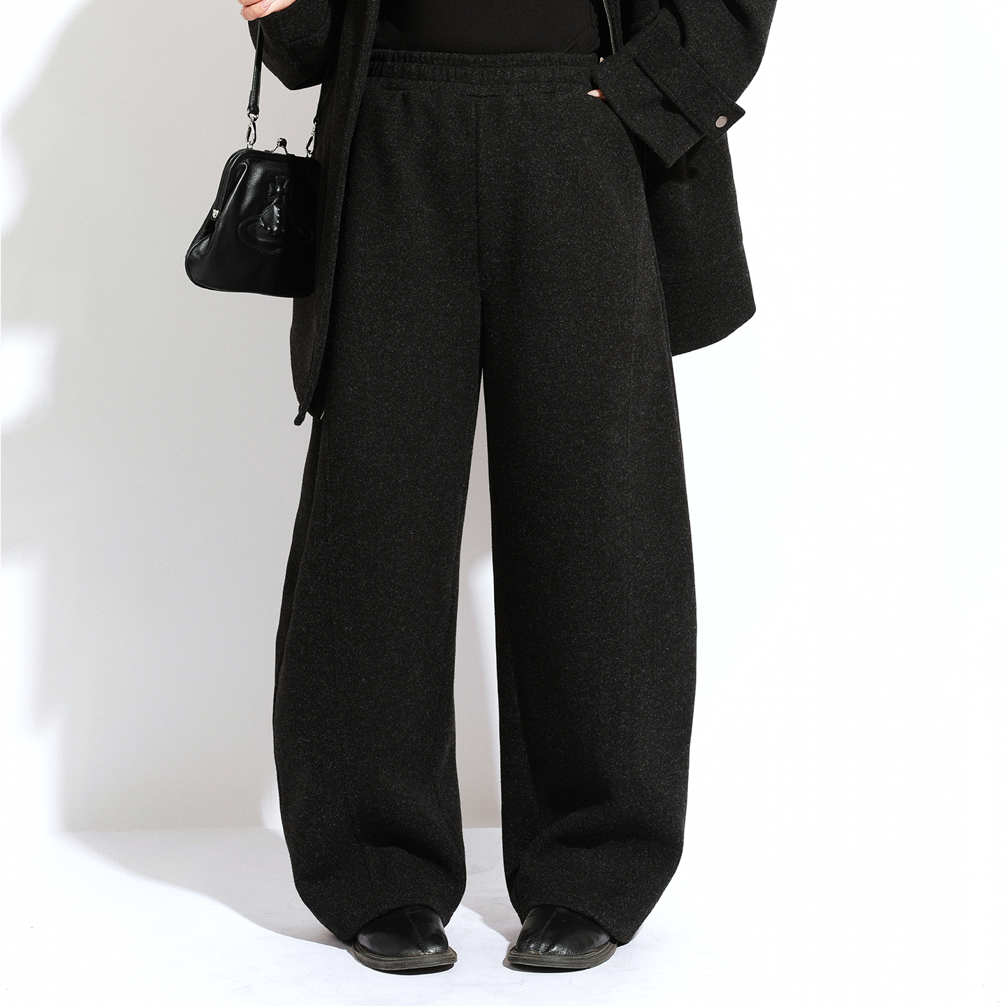 大码女装毛呢休闲裤宽松显瘦百搭