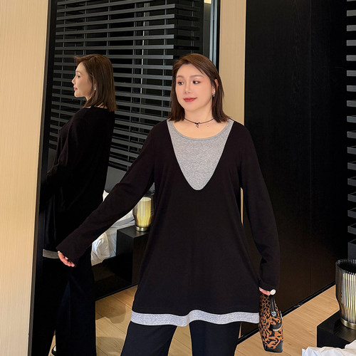 大码女装宽松显瘦针织打底衫