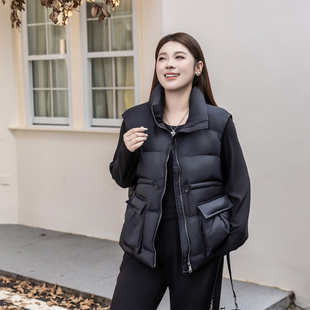 心存真大码 加肥加大白鸭绒厚坎肩背心 羽绒服马甲女200斤胖mm冬季