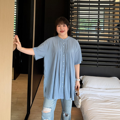 大码女装短袖衬衫宽松显瘦