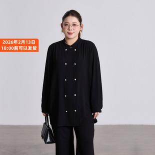 高级感双排扣雪纺衬衫女2026春装新款大码胖mm宽松显瘦长袖衬衣