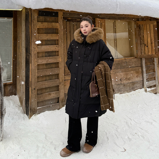 加肥加大200斤胖mm宽松连帽狐狸毛领长款羽绒服外套2025新款韩版