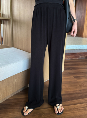 特大码女装春秋针织垂感直筒裤2026年新款胖mm宽松显瘦拖地阔腿裤