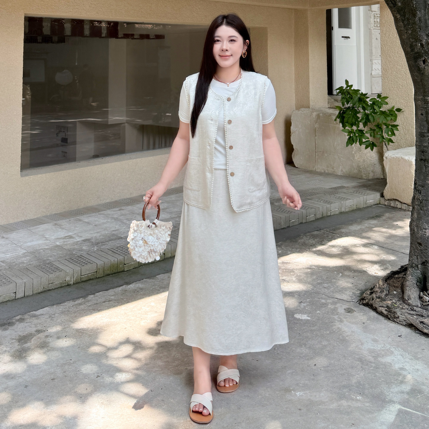 大码女装光泽马甲半身裙宽松显瘦