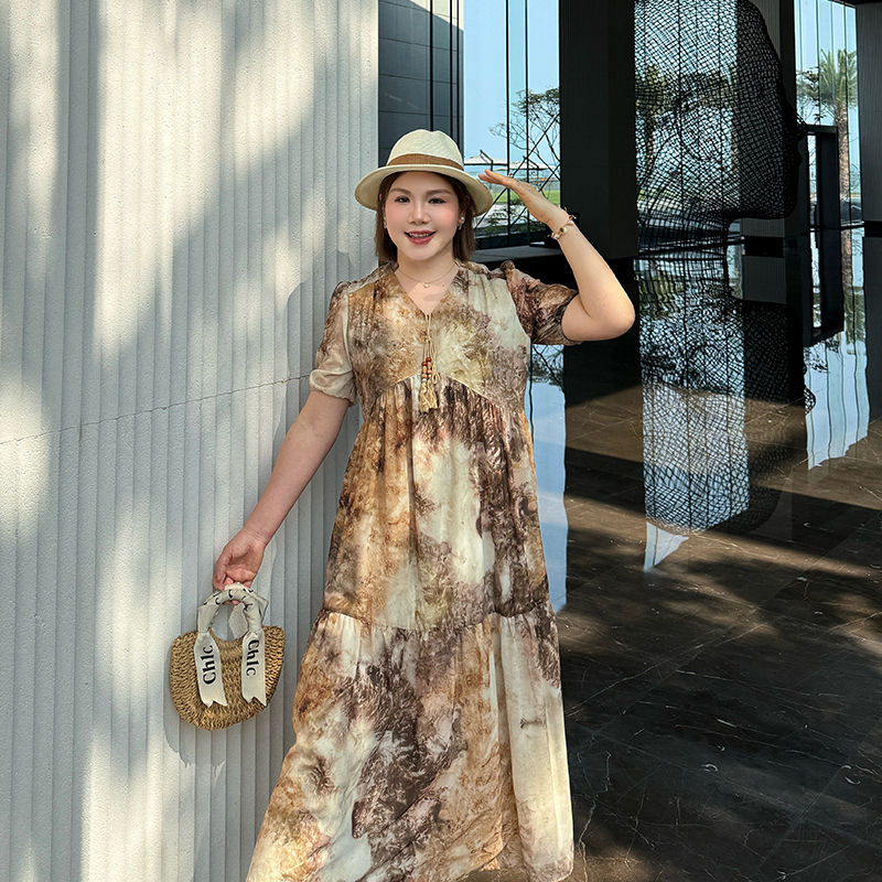 心存真大码女装2025年夏季新款胖妹妹mm宽松现在中长款雪纺连衣裙