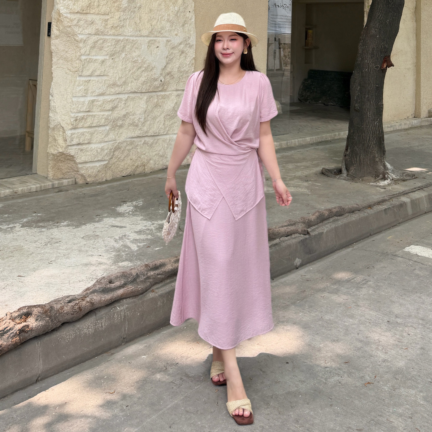 巨显瘦时髦收腰套装女2026年夏季新款大码胖mm半身裙显瘦两件套