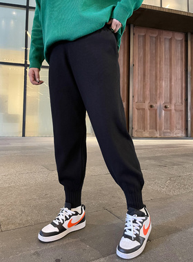 大码针织运动哈伦裤子2025年秋冬新款200斤胖mm宽松显瘦束脚卫裤