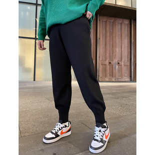 200斤胖mm宽松显瘦束脚卫裤 子2025年秋冬新款 针织运动哈伦裤 大码