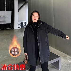 大码女装胖mm中长款宽松显瘦棉衣