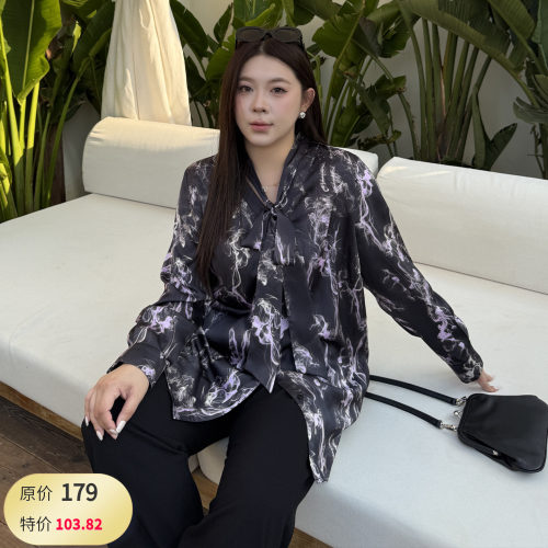 大码胖mm缎面衬衫宽松显瘦