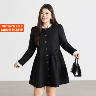 法式收腰显瘦A字中裙2026春装新款大码女装胖mm遮肚小香风连衣裙