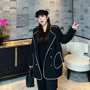 心存真定制洋气大码外套女200斤胖妹妹mm宽松排扣中长款高端香风
