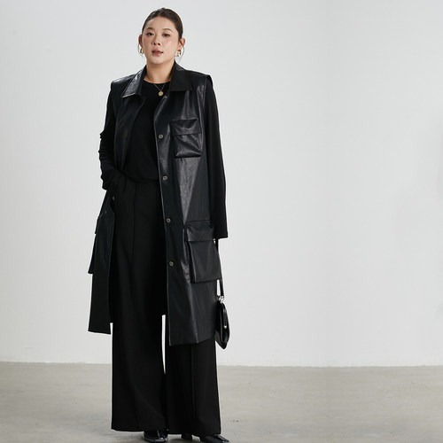 轻奢大码女装皮衣马甲宽松显瘦