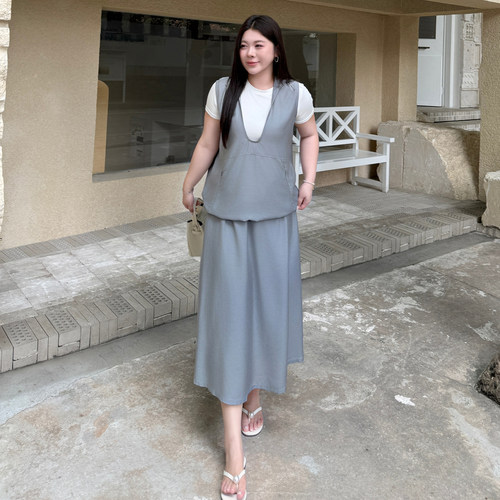 大码女装连帽马甲半身裙套装百搭