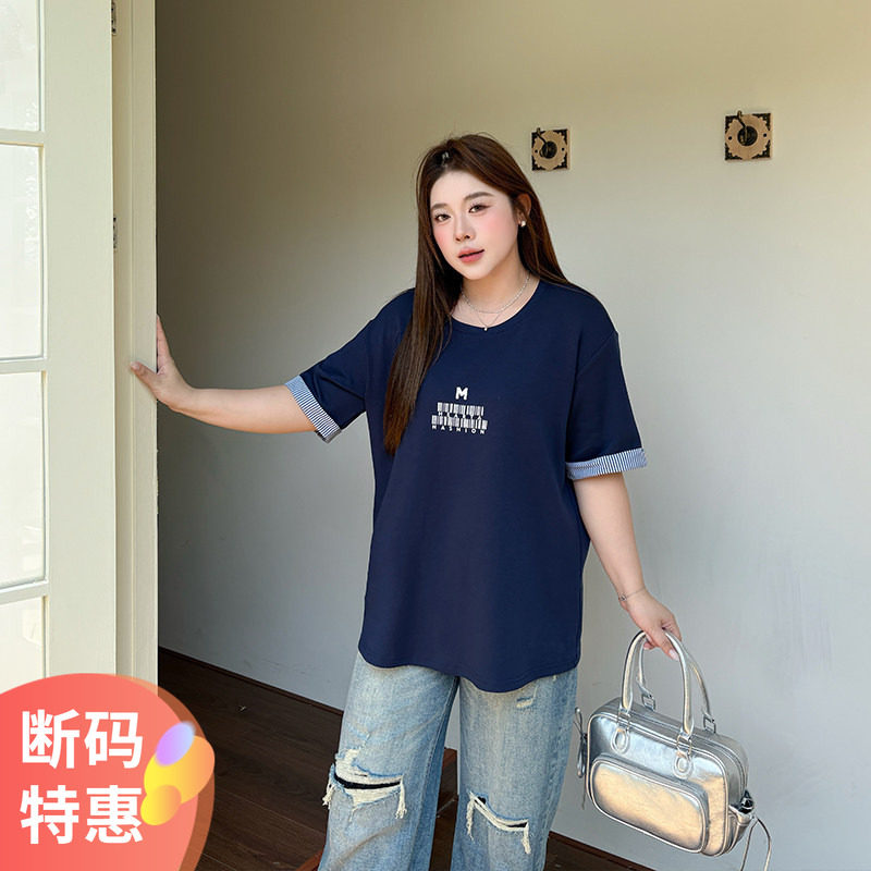 大码女装纯棉印花T恤200斤2026夏季新款胖妹妹mm宽松圆领半袖上衣