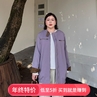心存真特大码女装pu皮拼接夹克230斤加肥加大胖mm宽松中长款外套