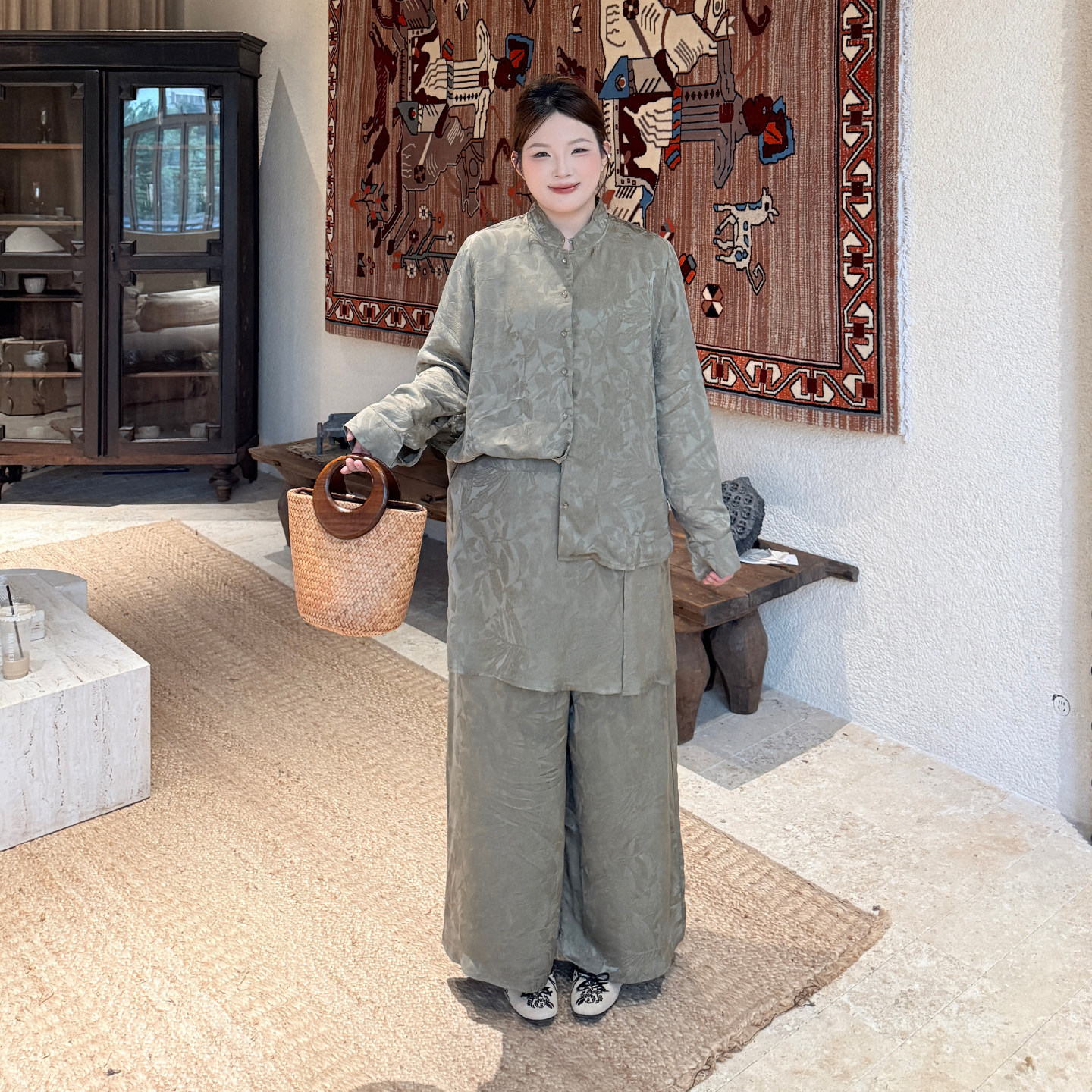大码女装新中式带屁帘国风套装