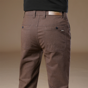 香港2025秋季新款纯棉休闲裤男修身直筒新款男裤商务弹力棕色长裤
