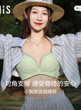 爱美丽商场同款内衣女士无钢圈刺绣小胸聚拢收副乳3/4中厚杯文胸