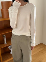 Acme Ground Thin Tencel Wool round-neck long-sleeved knitted sweater for women's simple autumn Slimming top 11382 thumbnail 5