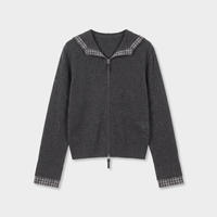 Acme Ground Korean checkered hooded knitted jacket Women's Autumn Double Zipper loose Sweatshirt 21973 thumbnail 2