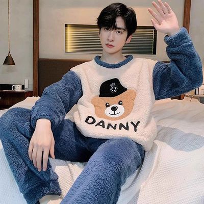 Men Pajamas Set Adult Sleepwear Winter Thicken Pyjamas Homew