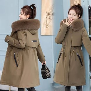 Parkas Women Hooded Jackets Zipper Parka Solid Spliced Thick