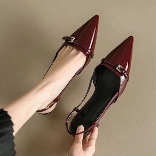 French Elegant Pointed Toe Patent Leather Closed-Toe Slingba