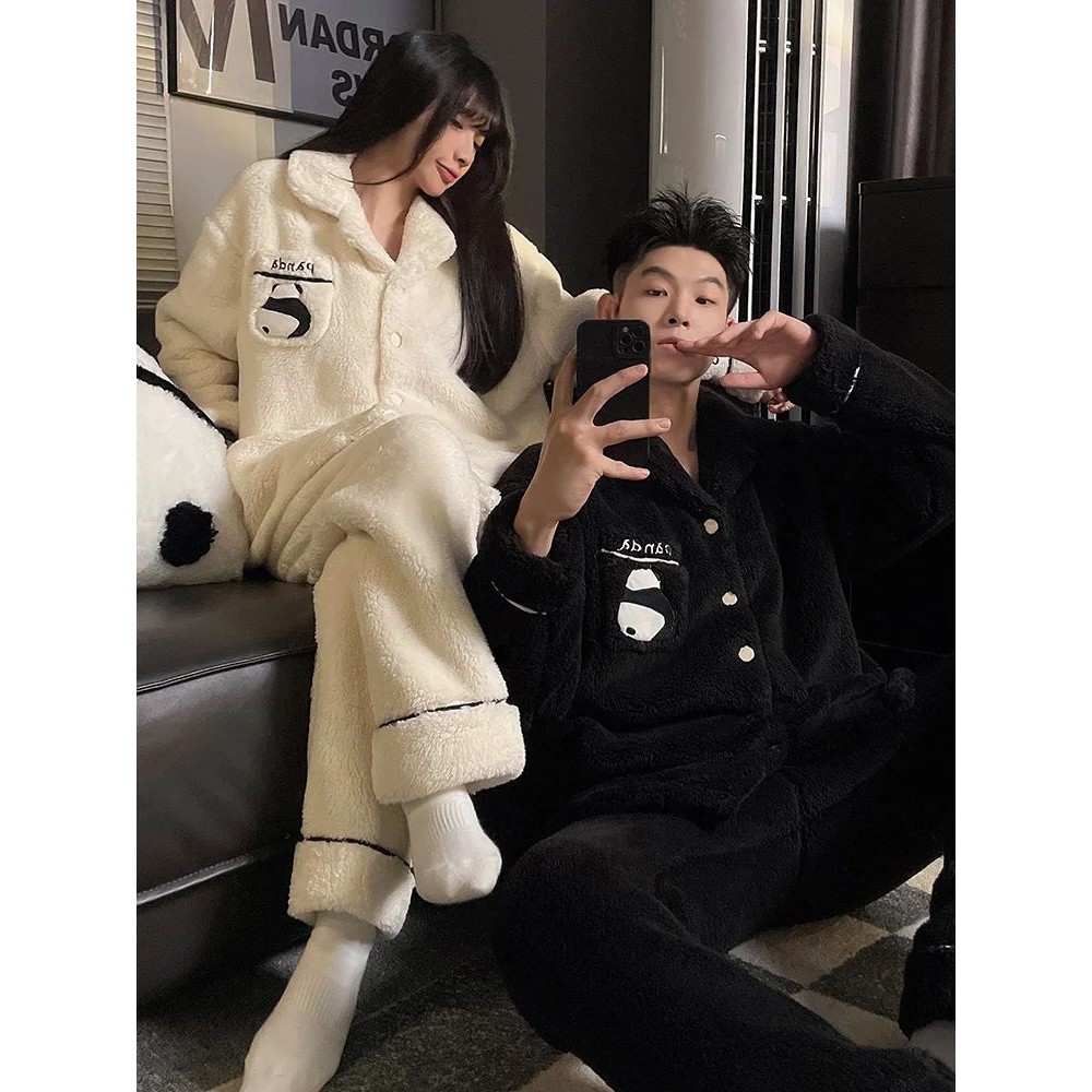 DAIMELU Panda cartoon couple pajamas women's autumn set wint