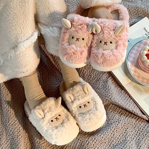 Women Lovely Sheep Fluffy Slippers Men Fashion Animals Non-s