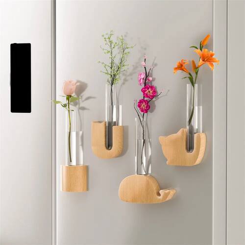 4 pieces of wooden magnetic cartoon solid wood cat fish test