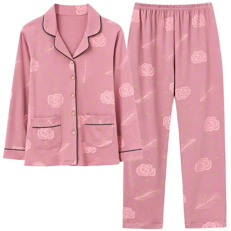 Autumn Women's 100% Cotton Long Sleeve Pajama Set Middle-age
