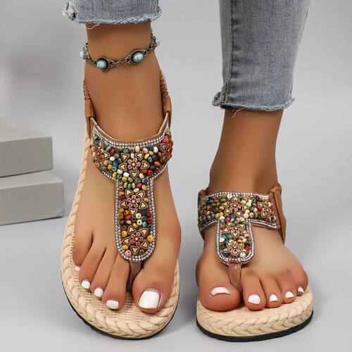 Women's fashion beaded ethnic style clip-toe flat women's pl