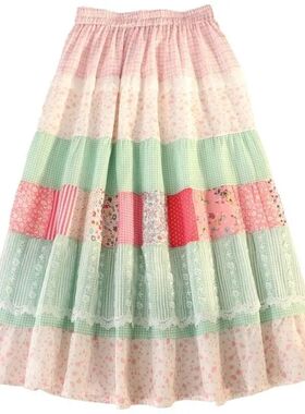 Sweet Elegant Vintage Floral Print Skirt Women Y2k Harajuku