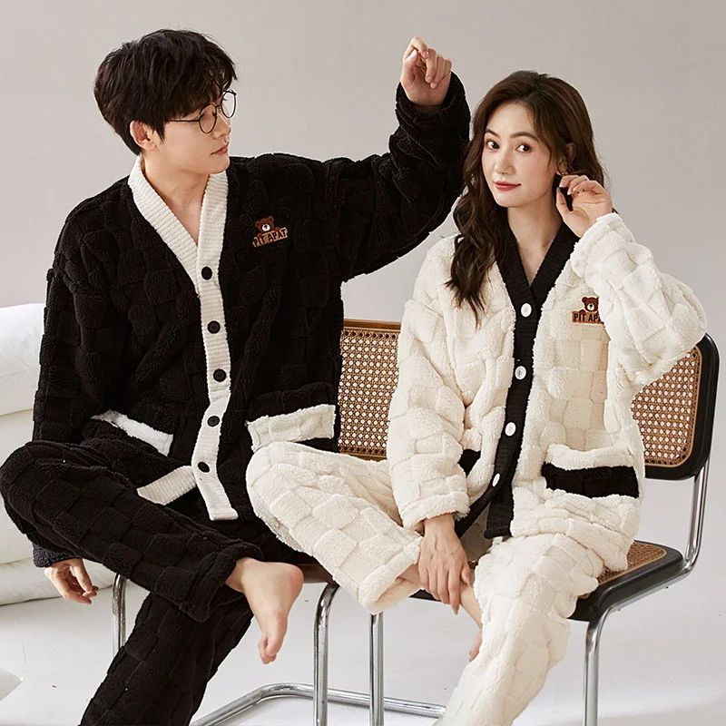 Men's Winter Large Size Thickened Warm Flannel Pajamas Set K