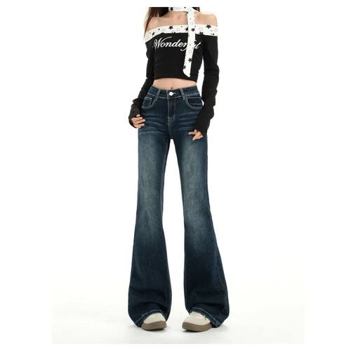 High waisted Flared Women's jeans Blue 90s Aesthetic Ladies'