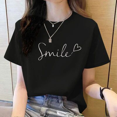 2025Summer Loose Women's T-Shirt High Quality O Neck Solid C
