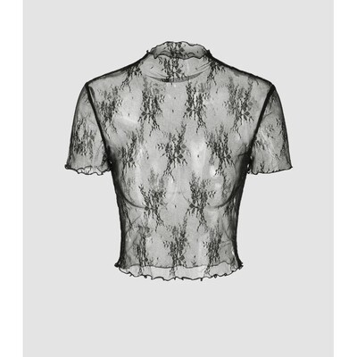 Ladies' Black Lace Hollowed Out Top With Elastic Mesh And Se