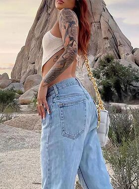 Women Wide Leg Baggy Jeans Lady Vintage Punk Low Rise Waist