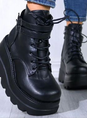 Gothic Black Boots Ankle Shoes on Heels Platform Sneakers Ch