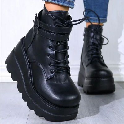 Gothic Black Boots Ankle Shoes on Heels Platform Sneakers Ch