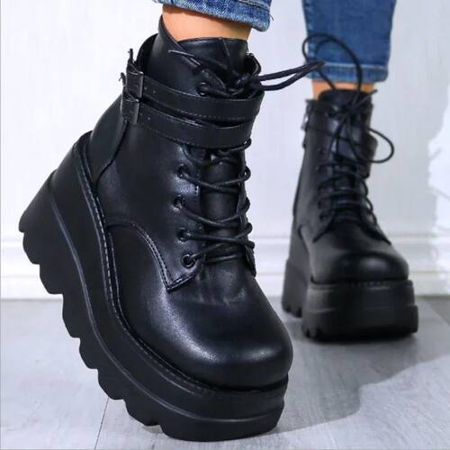 Gothic Black Boots Ankle Shoes on Heels Platform Sneakers Ch