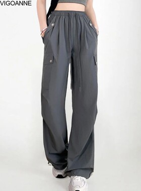 VigoAnne 2025 Autumn Ladies Gray Y2K Wide Leg Pants Women Ca