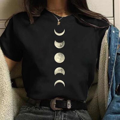 Moon Print T-shirts for Women Harajuku Summer T Shirt New Fa