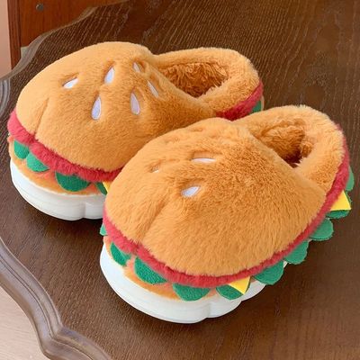 Hamburger cotton slippers for women in winter, new home bag