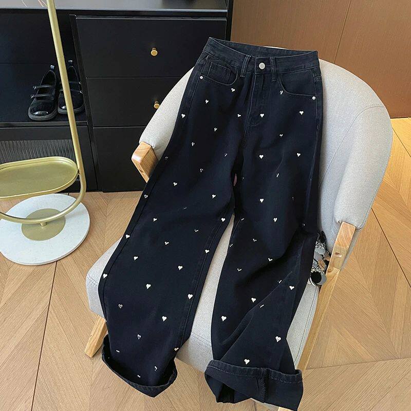 Diamond High Waist Washed Denim Trousers Women 2025 Spring N
