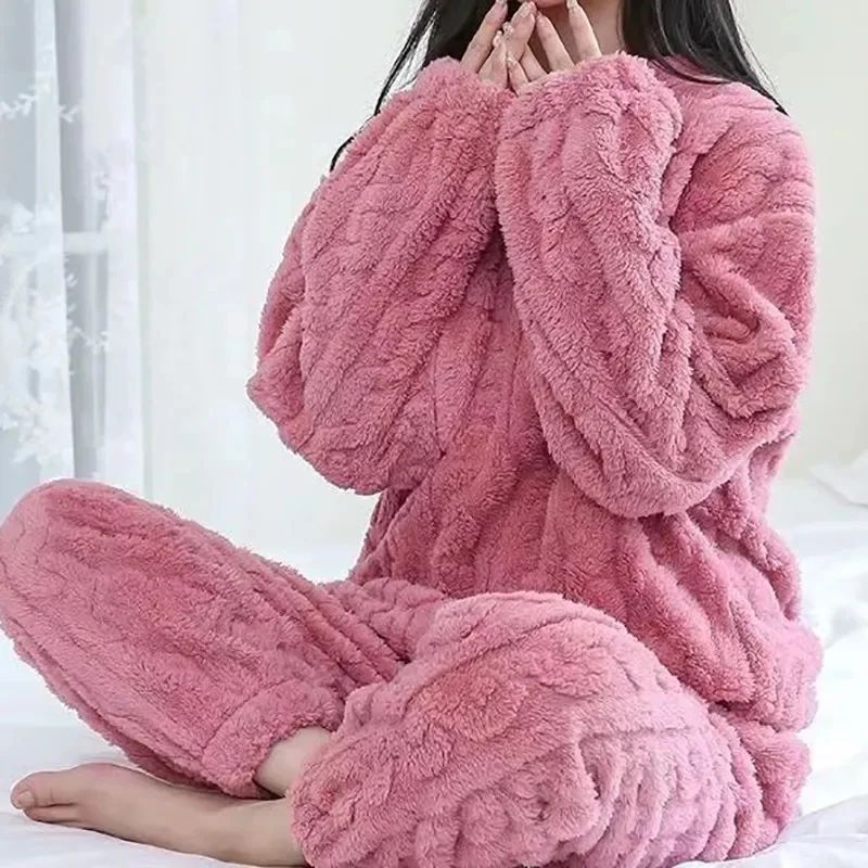 Autumn Women Solid Warm 1/2 Piece Sets Thicken Velvet Ribbed